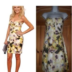 J. Crew Strapless Dress in Yellow and Black Floral